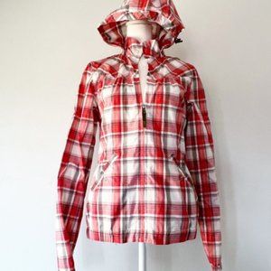 Lole Coral Plaid Hooded Zip Front Water Repellent Windbreaker Jacket Women’s 2